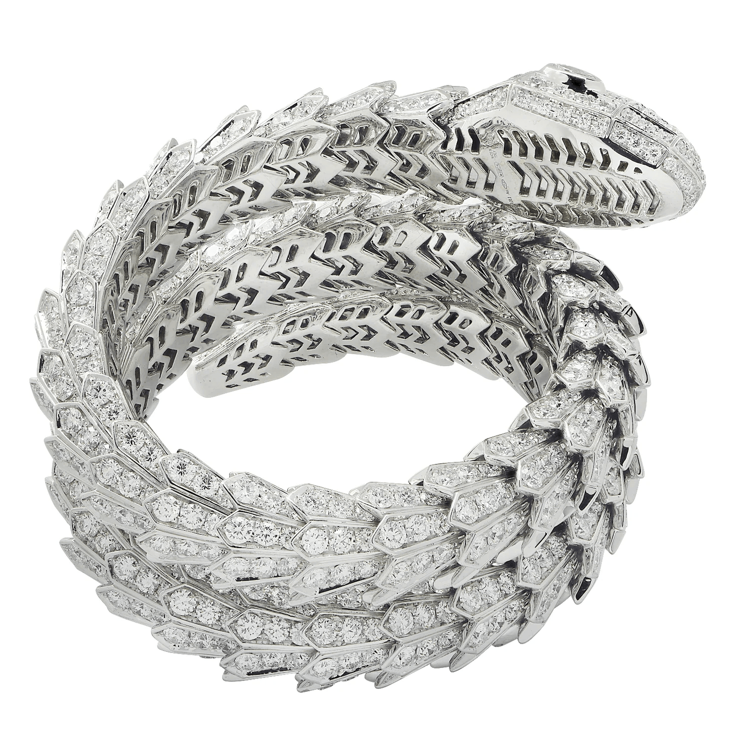 Bulgari Post-1980s 18KT White Gold Diamond Serpenti Bracelet top