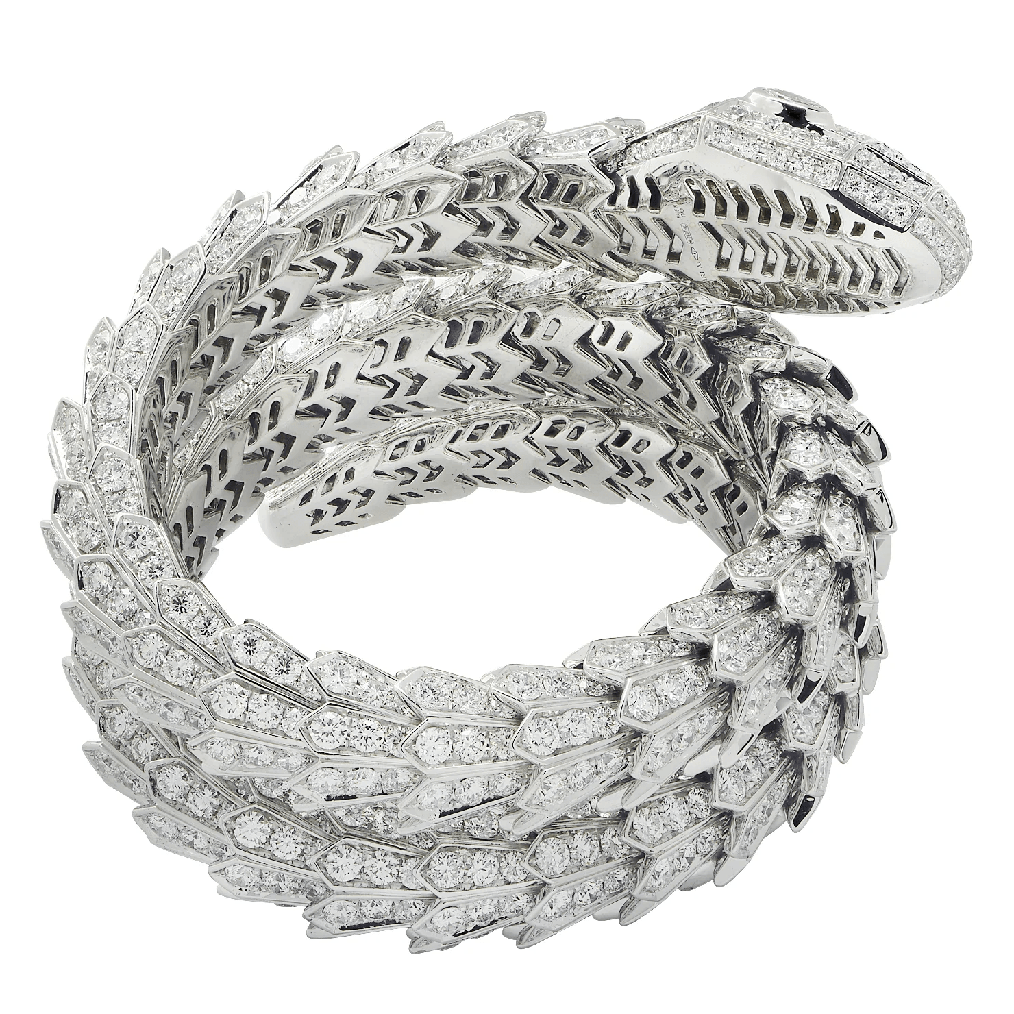 Bulgari Post-1980s 18KT White Gold Diamond Serpenti Bracelet top