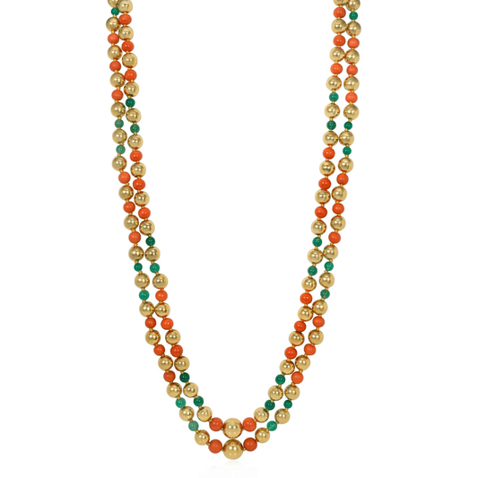 Cartier Paris 1970s 18KT Yellow Gold Coral & Chrysoprase Necklace front