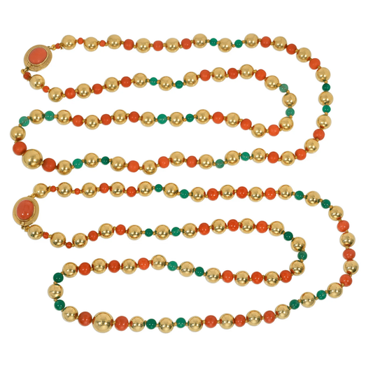 Cartier Paris 1970s 18KT Yellow Gold Coral & Chrysoprase Necklace front