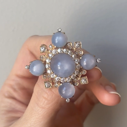 Post-1980s 18KT Yellow Gold Star Sapphire & Diamond Brooch front