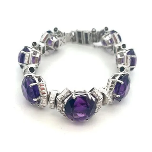 Post-1980s Platinum Amethyst & Diamond Bracelet front