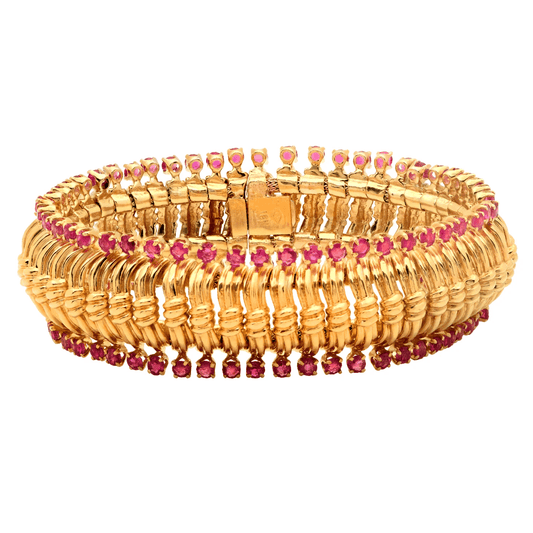 Post-1980s 18KT Yellow Gold Ruby Bracelet front