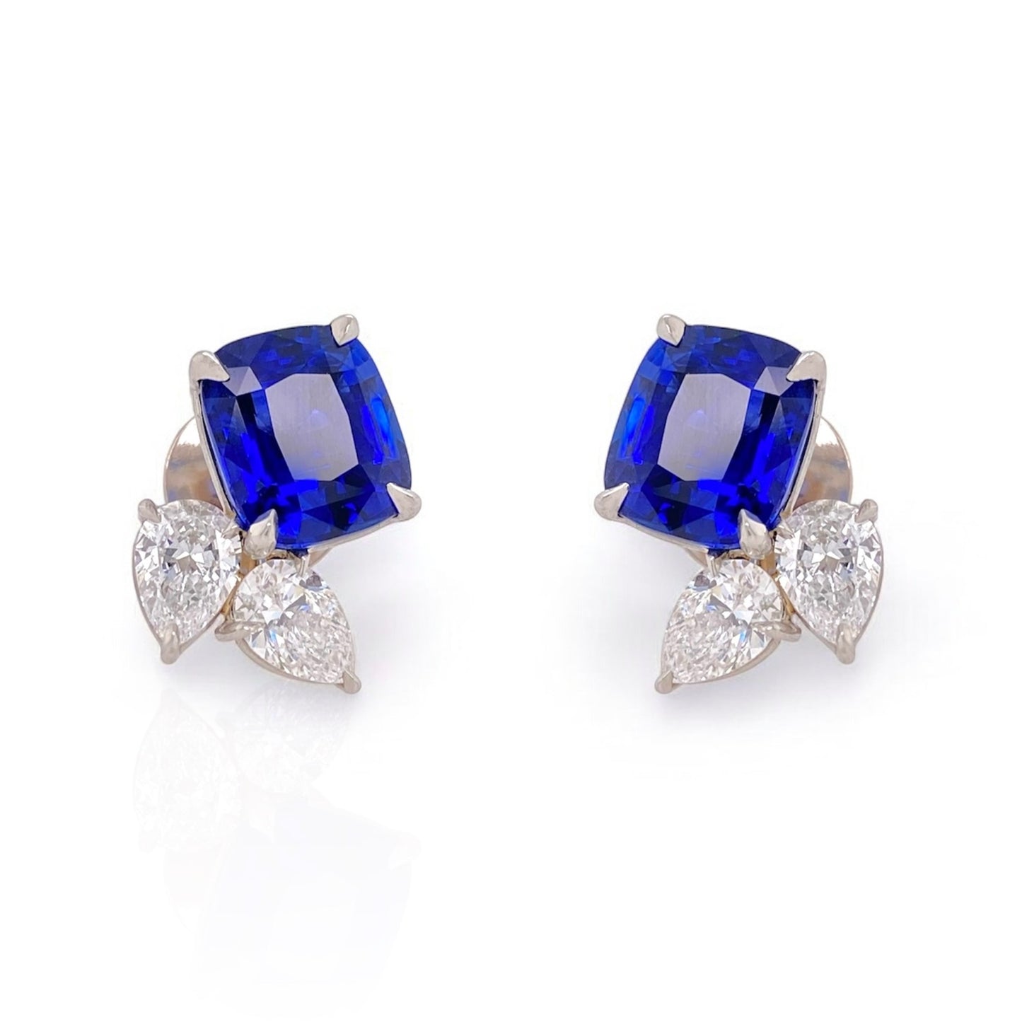 Contemporary Platinum Sapphire & Diamond Earrings front
