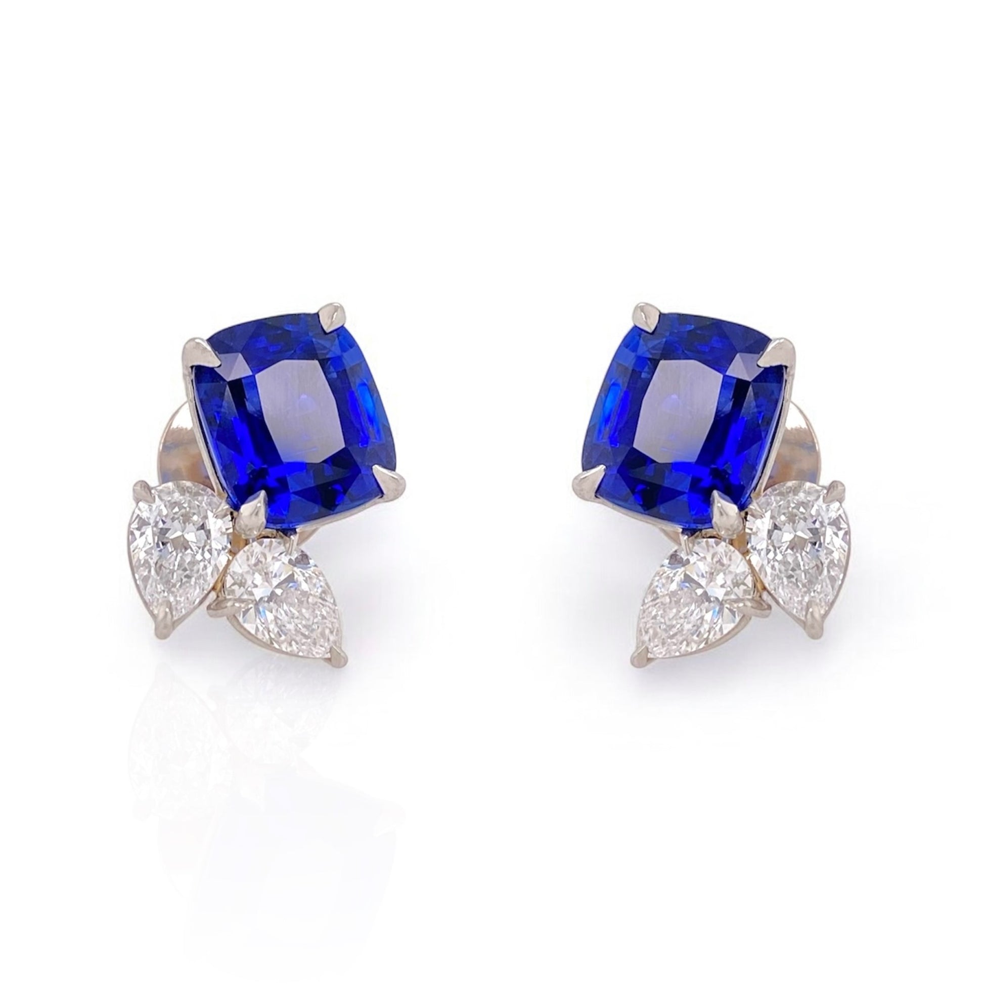 Contemporary Platinum Sapphire & Diamond Earrings front