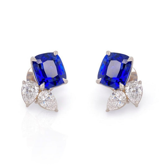 Contemporary Platinum Sapphire & Diamond Earrings front