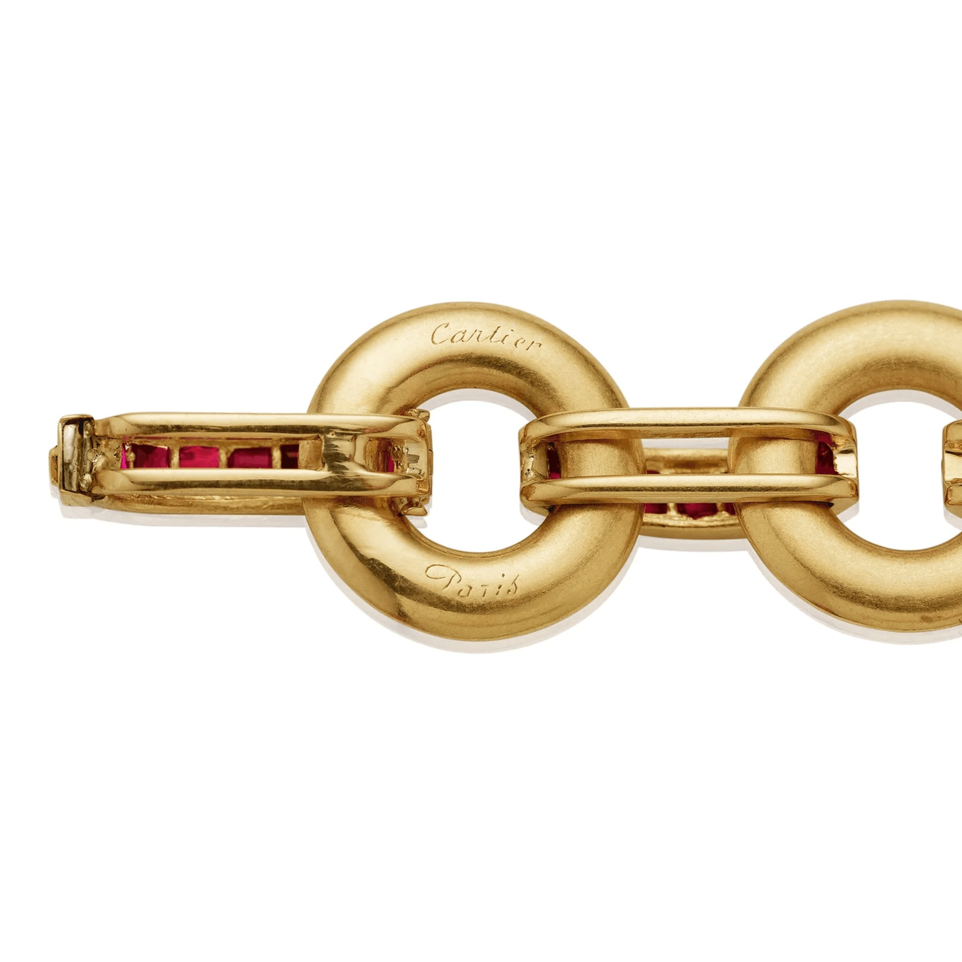 Cartier Paris Art Deco 18KT Yellow Gold Ruby Bracelet signature