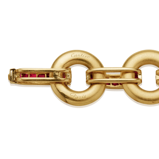 Cartier Paris Art Deco 18KT Yellow Gold Ruby Bracelet signature