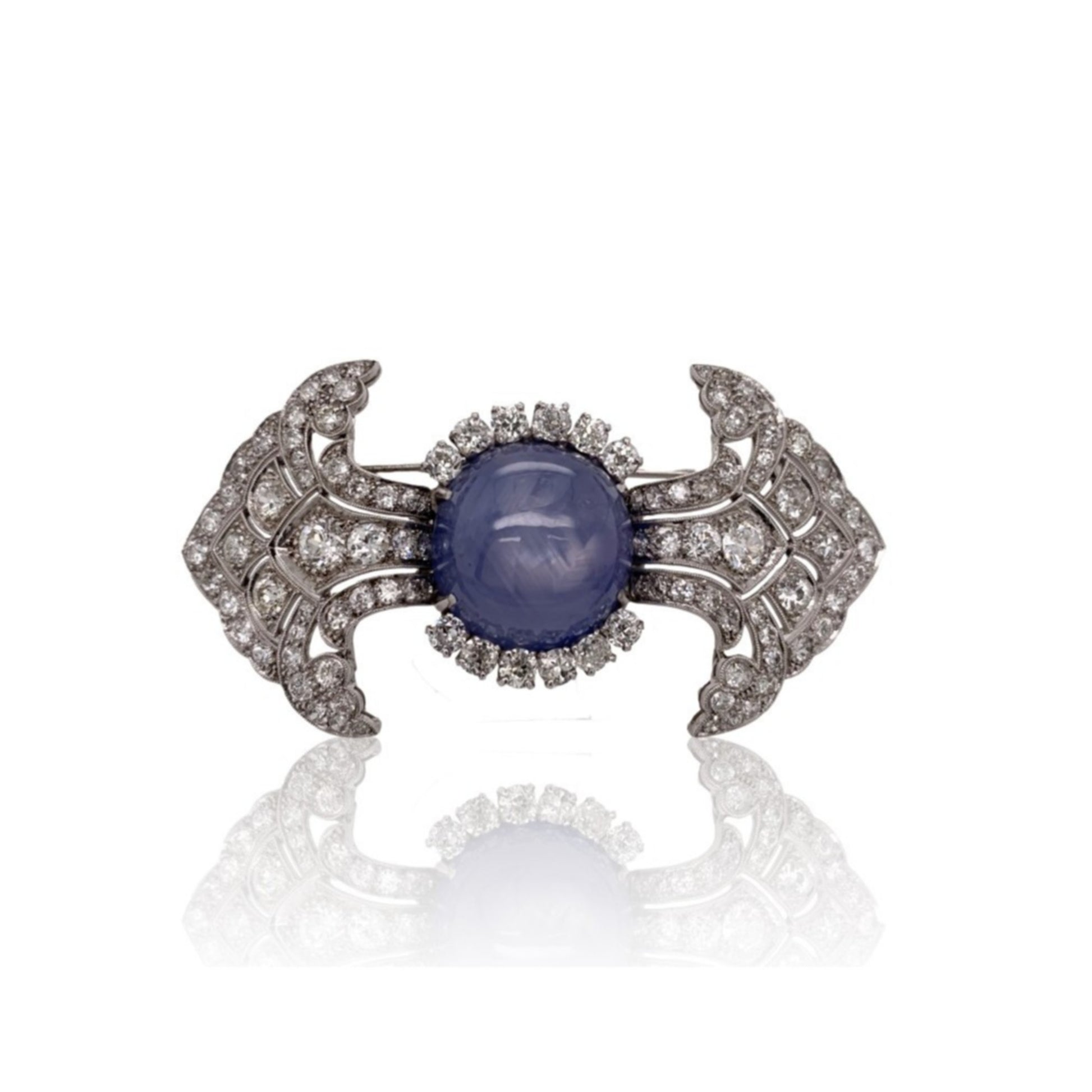 Art Deco Platinum Star Sapphire Brooch front