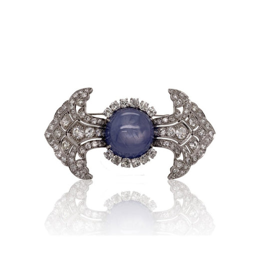 Art Deco Platinum Star Sapphire Brooch front