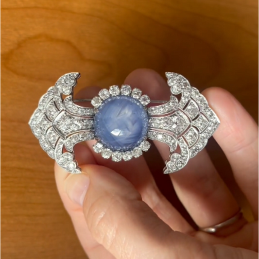 Art Deco Platinum Star Sapphire Brooch front
