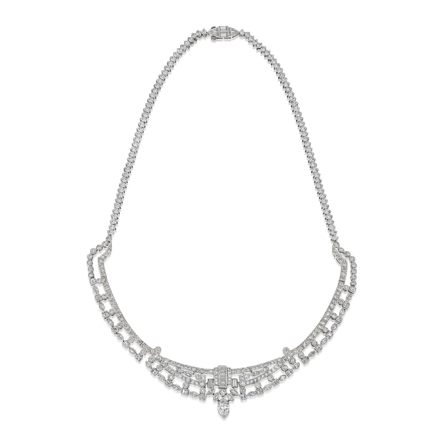 Raymond Yard 1960s Platinum Diamond Necklace front