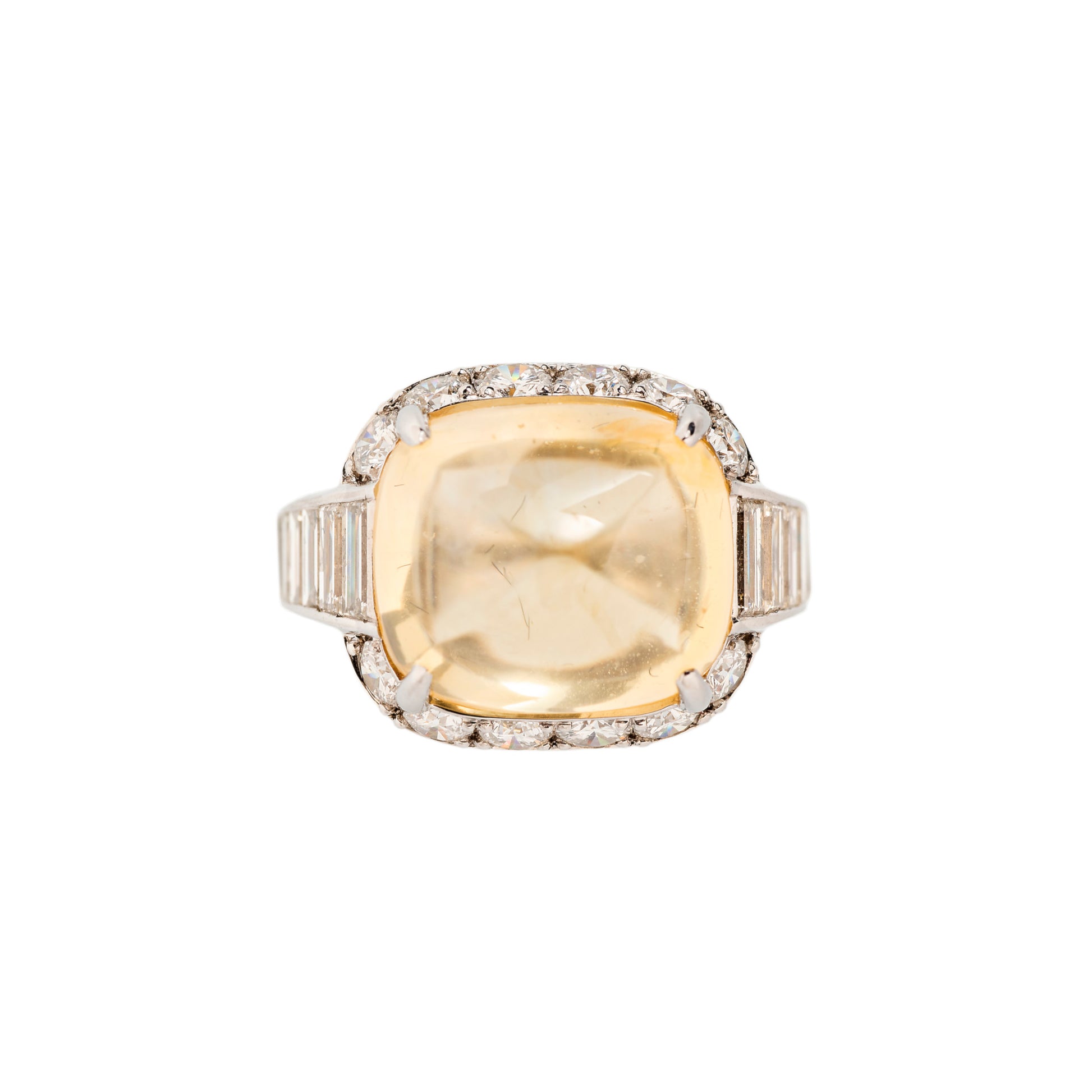 1980s Platinum Yellow Sapphire & Diamond Ring front view