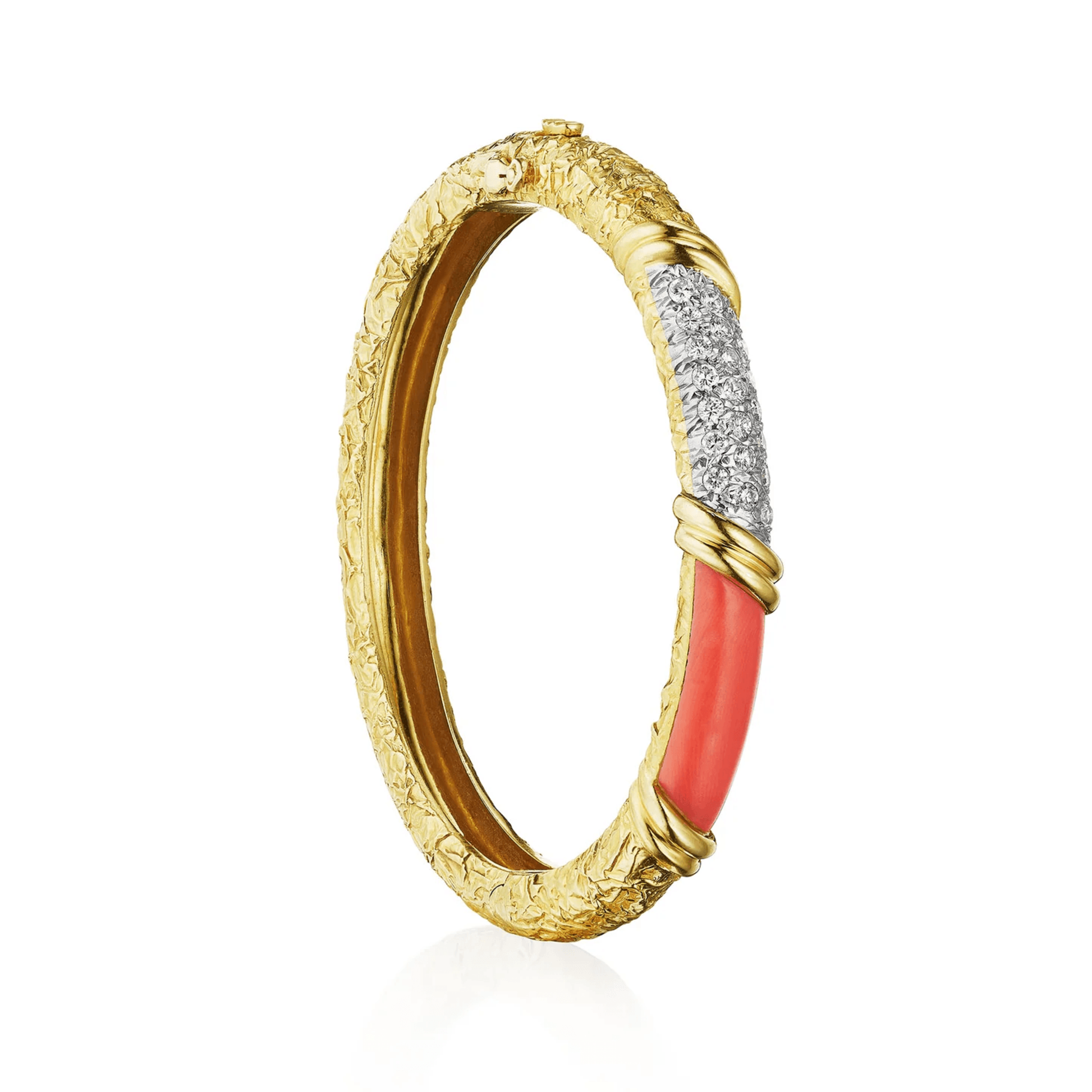 Van Cleef & Arpels Paris 1970s Platinum & 18KT Yellow Gold Diamond & Coral Bracelet side
