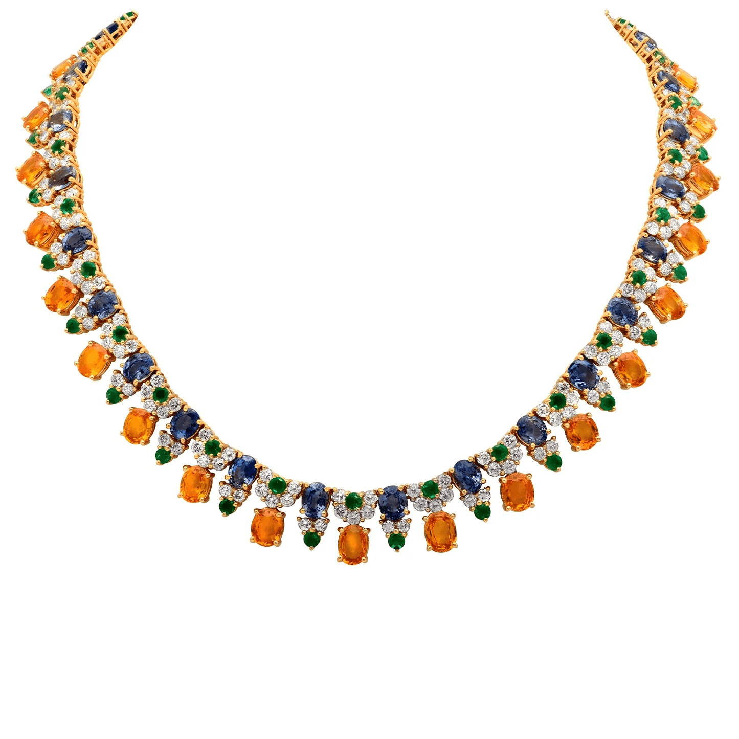 1980s 18KT Yellow Gold Diamond & Sapphire Set front