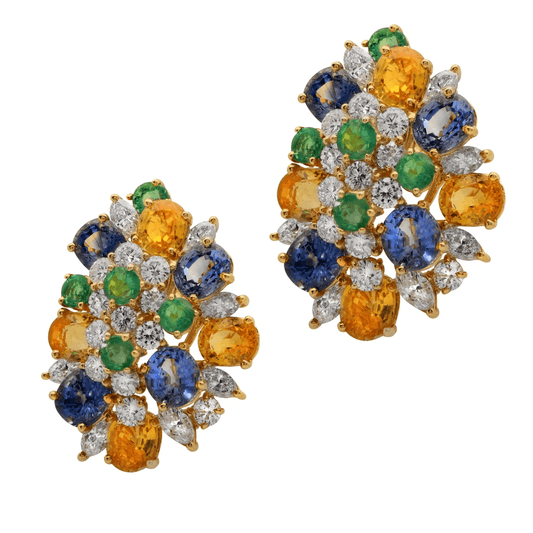 1980s 18KT Yellow Gold Diamond & Sapphire Set front
