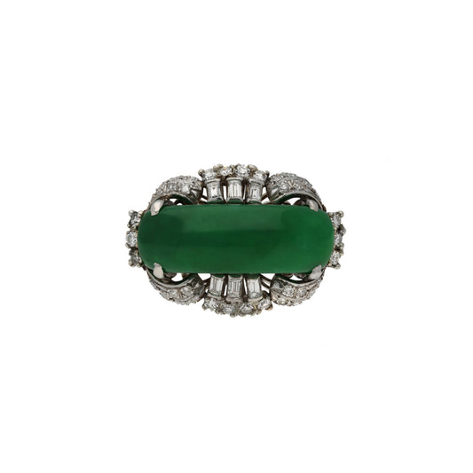1950s Platinum Jade & Diamond Ring front