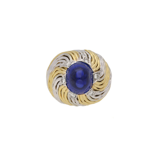 Pierre Sterle 1950s 18KT White & Yellow Gold Sapphire & Diamond Ring front
