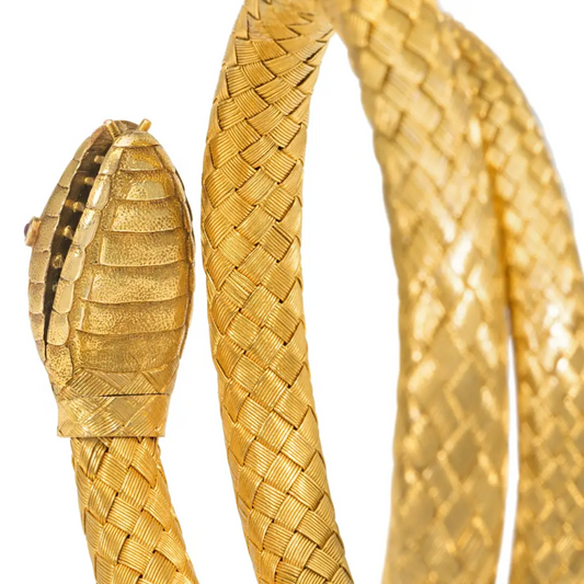 Victorian 22KT Yellow Gold Diamond, Ruby & Sapphire Snake Bracelet bottom
