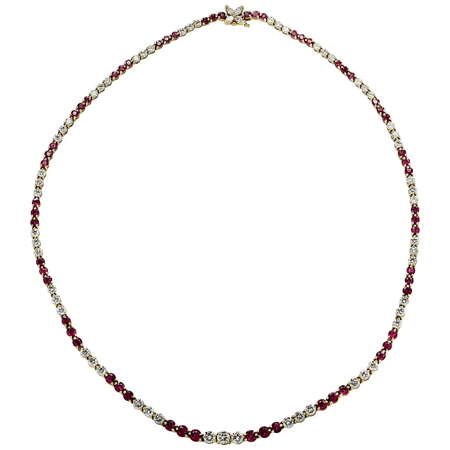 Tiffany & Co. Post-1980s 18KT Yellow Gold Diamond & Ruby Necklace front