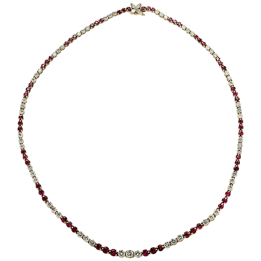 Tiffany & Co. Post-1980s 18KT Yellow Gold Diamond & Ruby Necklace front