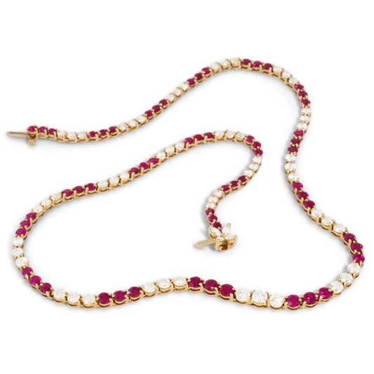 Tiffany & Co. Post-1980s 18KT Yellow Gold Diamond & Ruby Necklace front