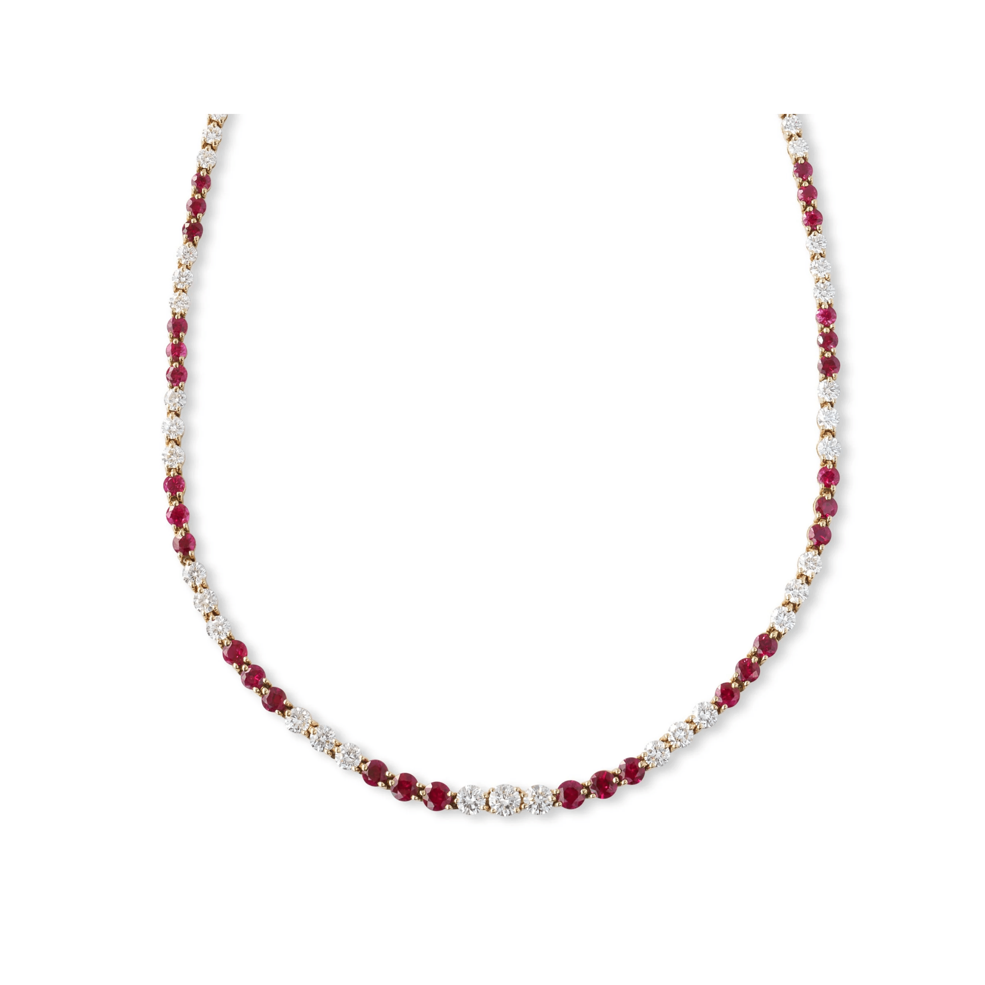 Tiffany & Co. Post-1980s 18KT Yellow Gold Diamond & Ruby Necklace front