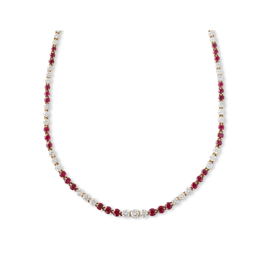 Tiffany & Co. Post-1980s 18KT Yellow Gold Diamond & Ruby Necklace front