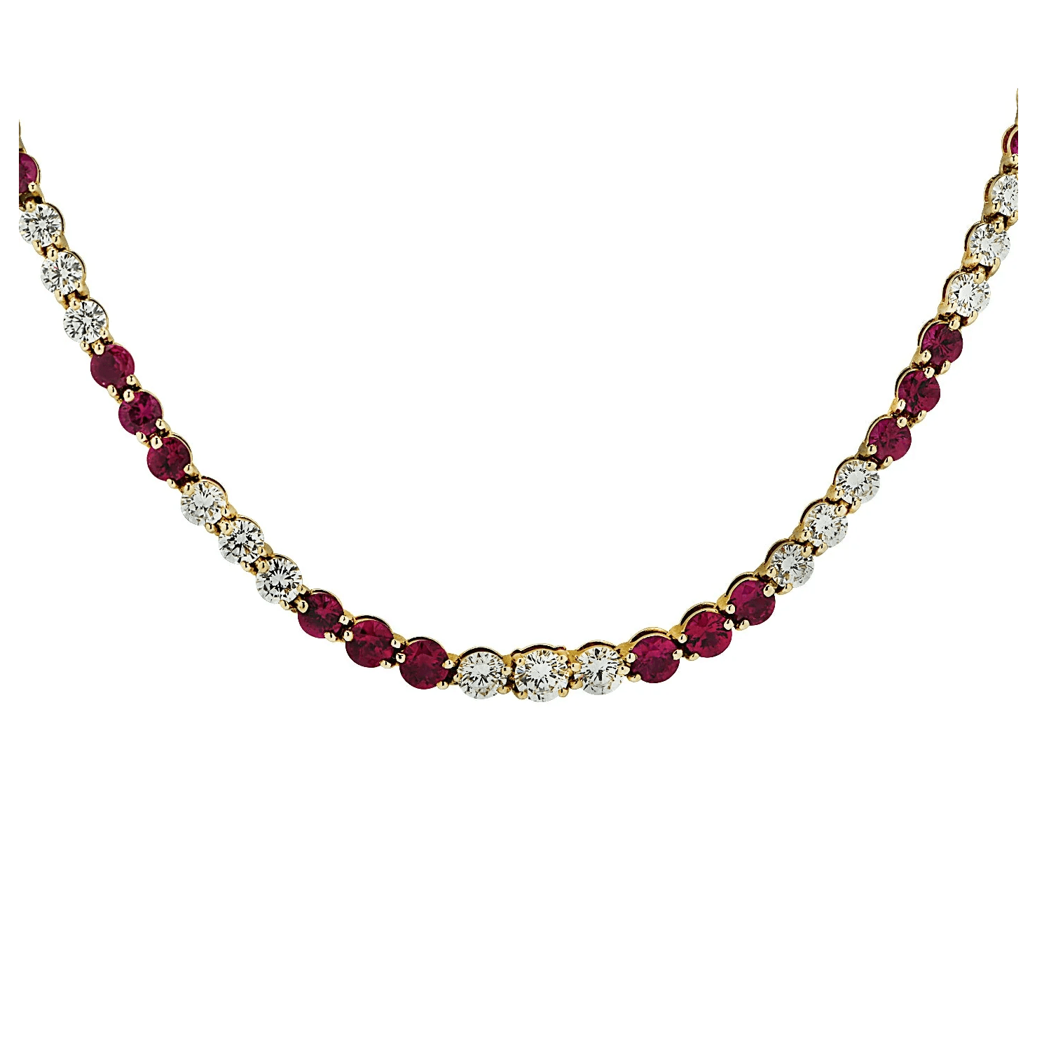Tiffany & Co. Post-1980s 18KT Yellow Gold Diamond & Ruby Necklace front