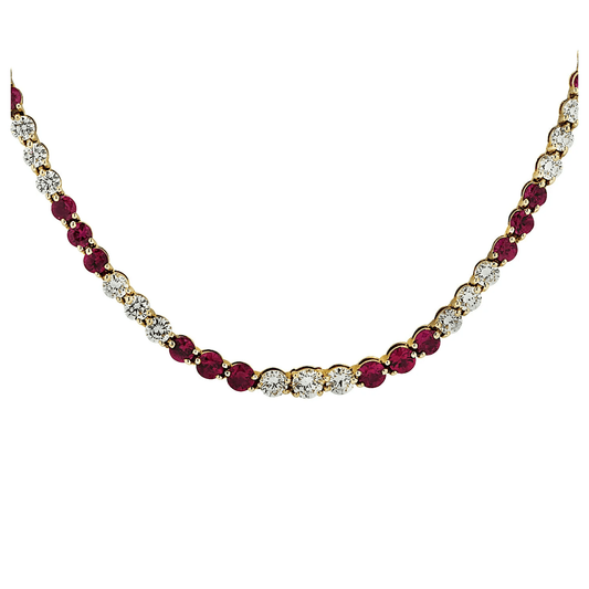 Tiffany & Co. Post-1980s 18KT Yellow Gold Diamond & Ruby Necklace front