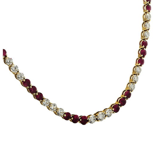 Tiffany & Co. Post-1980s 18KT Yellow Gold Diamond & Ruby Necklace front