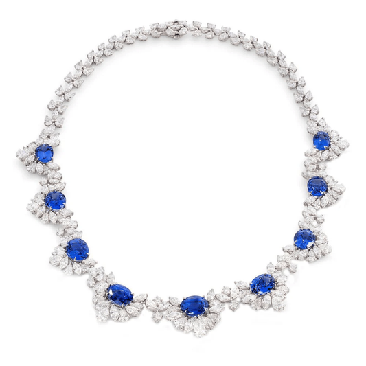 Contemporary Platinum Sapphire & Diamond Necklace front