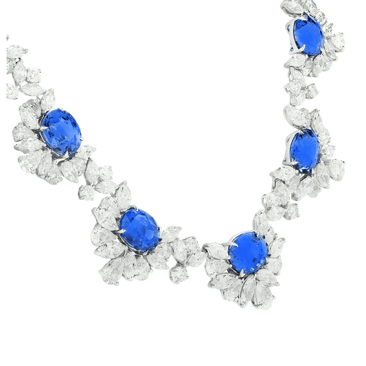 Contemporary Platinum Sapphire & Diamond Necklace front