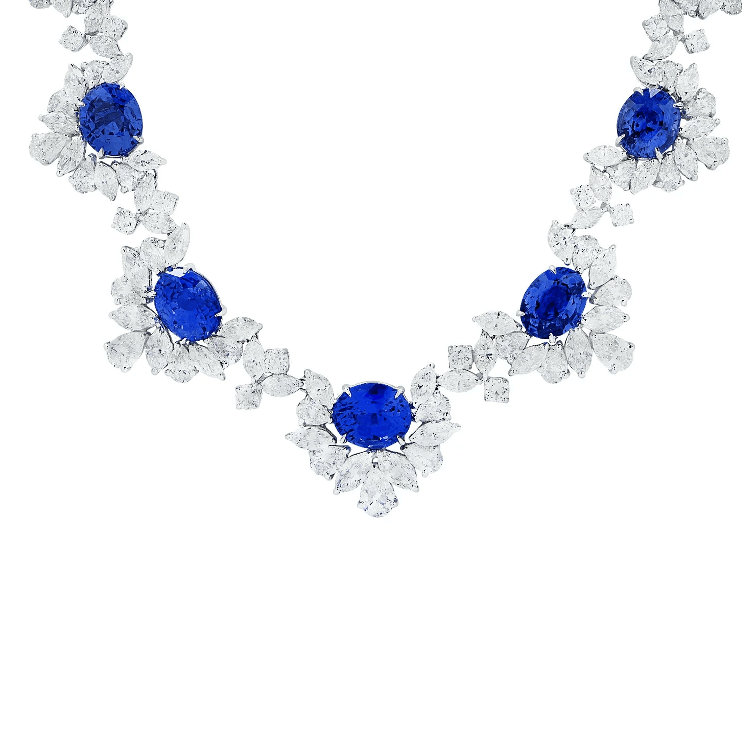 Contemporary Platinum Sapphire & Diamond Necklace front