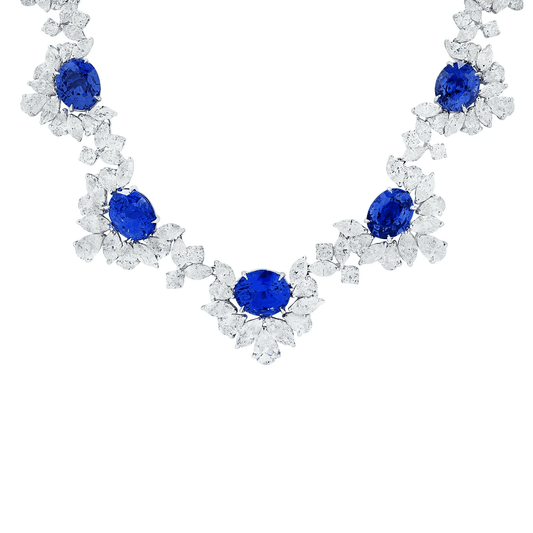 Contemporary Platinum Sapphire & Diamond Necklace front