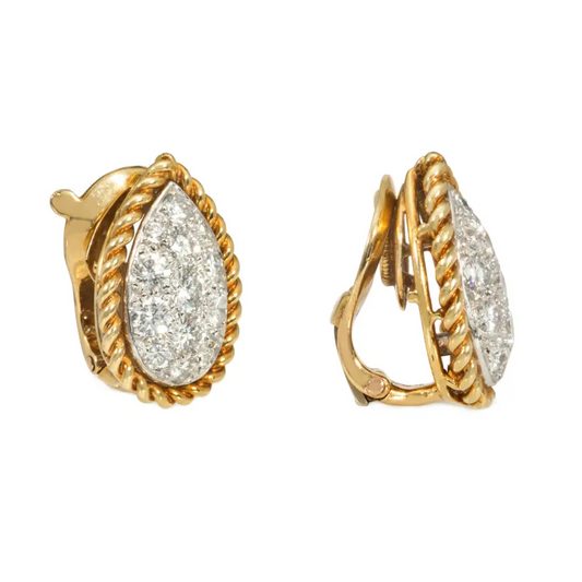 Van Cleef & Arpels France 1960s 18KT Yellow Gold Diamond Earrings side