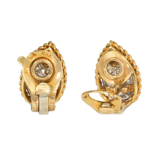 Van Cleef & Arpels France 1960s 18KT Yellow Gold Diamond Earrings back and signature