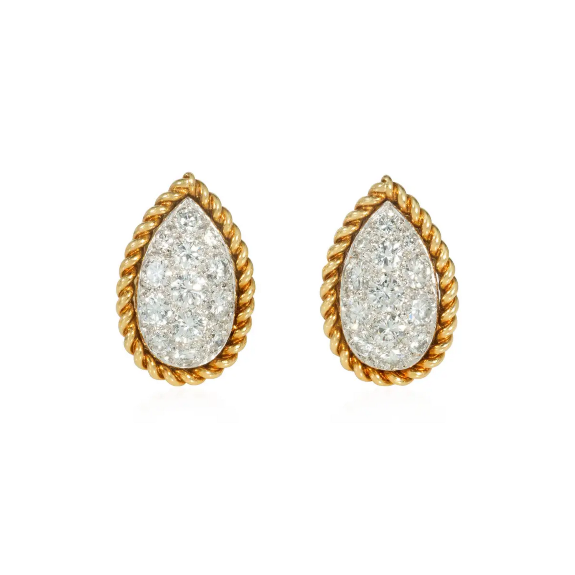Van Cleef & Arpels France 1960s 18KT Yellow Gold Diamond Earrings front