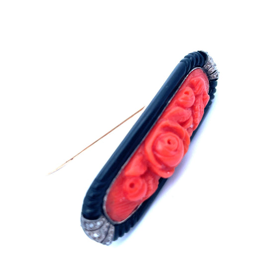 Koch Art Deco Platinum Coral Brooch side