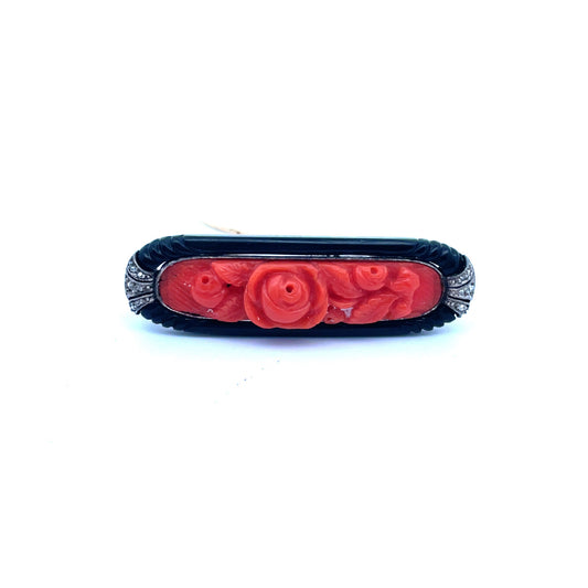 Koch Art Deco Platinum Coral Brooch front