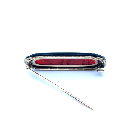 Koch Art Deco Platinum Coral Brooch back