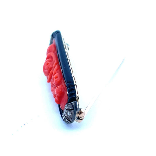 Koch Art Deco Platinum Coral Brooch side