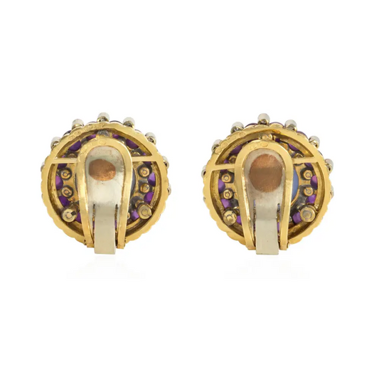 Gottfried Piskatschek Austria 1960s Platinum & 18KT Yellow Gold Chalcedony & Diamond Earrings back