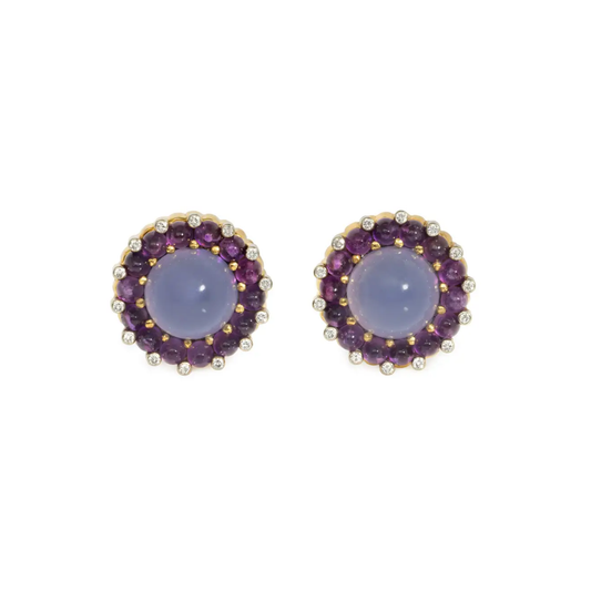 Gottfried Piskatschek Austria 1960s Platinum & 18KT Yellow Gold Chalcedony & Diamond Earrings front