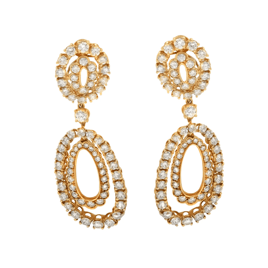 Post-1980s 18KT Yellow Gold Diamond Earrings front