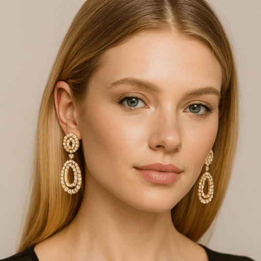 Post-1980s 18KT Yellow Gold Diamond Earrings on ear