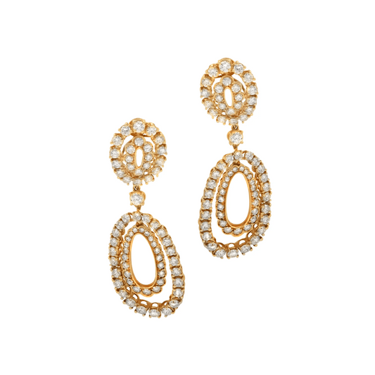 Post-1980s 18KT Yellow Gold Diamond Earrings front