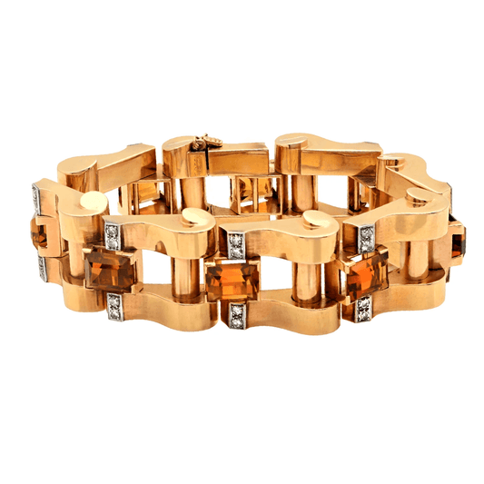 Post-1980s 18KT Rose Gold Citrine & Diamond Bracelet front