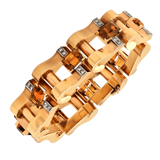 Post-1980s 18KT Rose Gold Citrine & Diamond Bracelet front