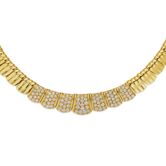 Van Cleef & Arpels Paris 1980s 18KT Yellow Gold Diamond Necklace close-up details
